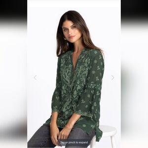 Johnny Was Ciervo Serena Tunic Embroidered Forest Green Deer Head Size XL